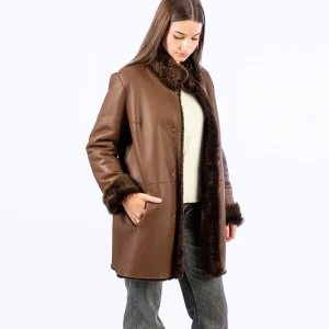 Abrigo piel doble faz reversible clásico marrón